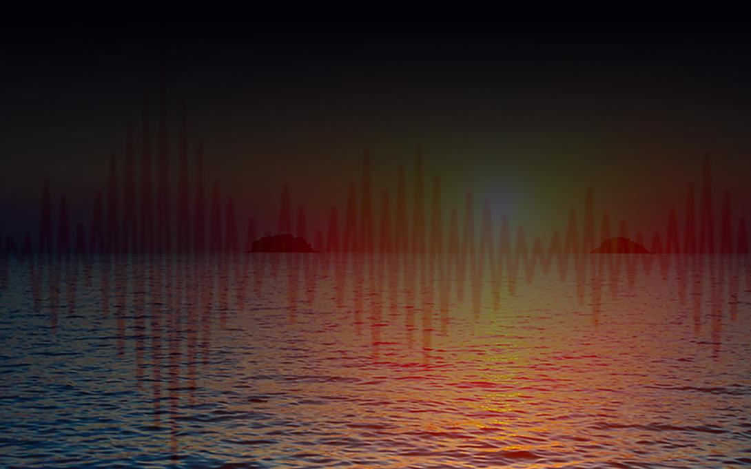Photo of sunset with soundwave overlay