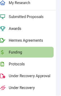 screenshot left sidebar funding Research@MIT