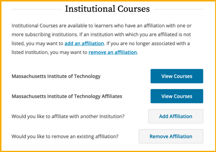 Accessting CITI screen 1 - view institutional courses